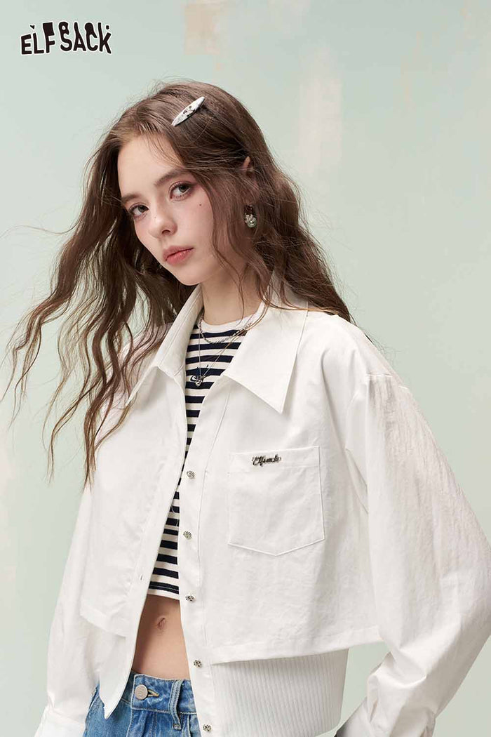 ELFSACK Chic Crop Shirt with Ribbed Hem