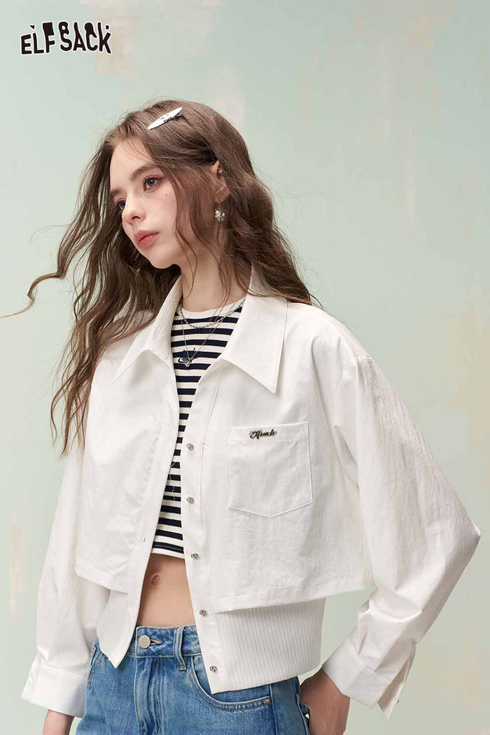 ELFSACK Chic Crop Shirt with Ribbed Hem