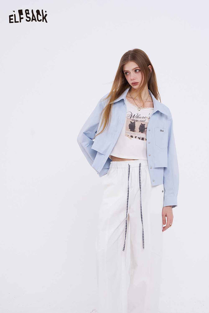ELFSACK Chic Crop Shirt with Ribbed Hem