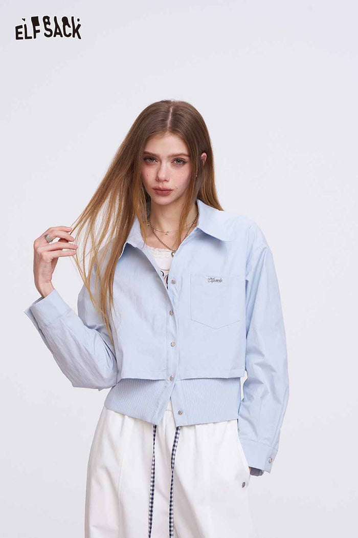 ELFSACK Chic Crop Shirt with Ribbed Hem