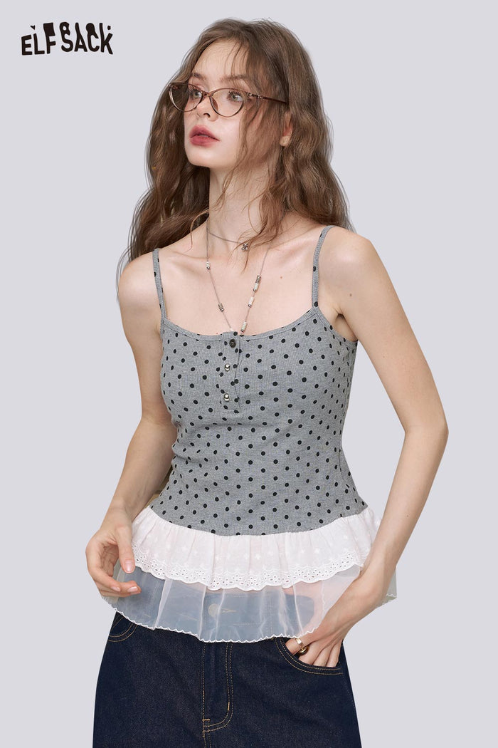ELFSACK Chic Lace-Trim Sleeveless Tank Top