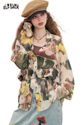 ELFSACK Chiffon Loose Full Print Long-Sleeved Shirt