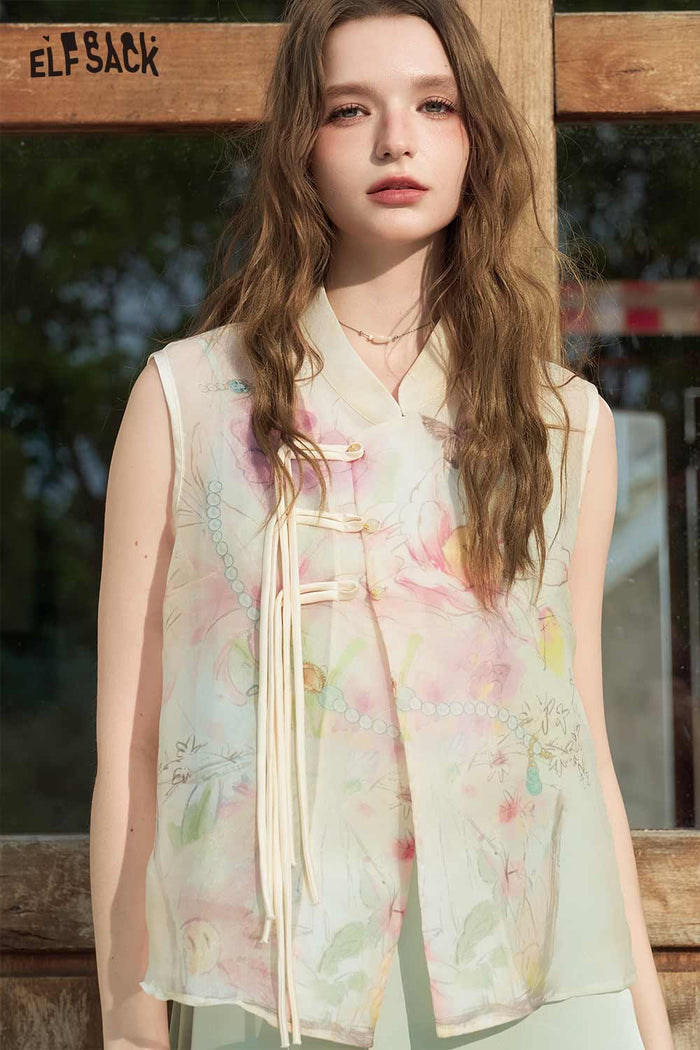 ELFSACK Chinese Style Vest Satin Dress Set