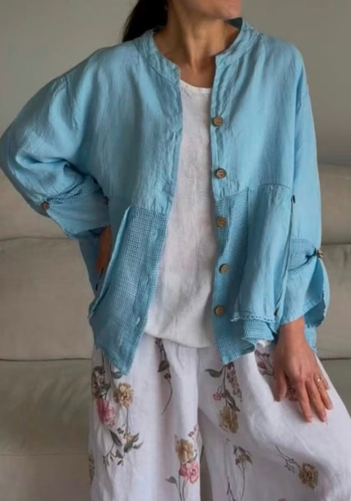 Blue / One Size Fits NZ 8-18 / Linen/Cotton