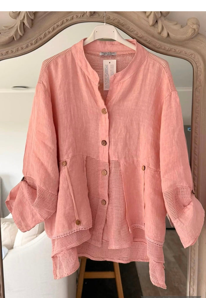 Pink / One Size Fits NZ 8-18 / Linen/Cotton