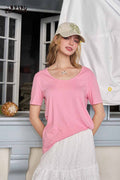 ELFSACK Classic Loose Solid Large Neckline Short Sleeve Tshirt