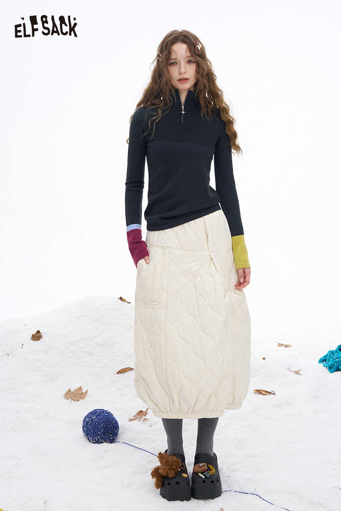 ELFSACK Color-Block Cuff Half-Zip Sweater