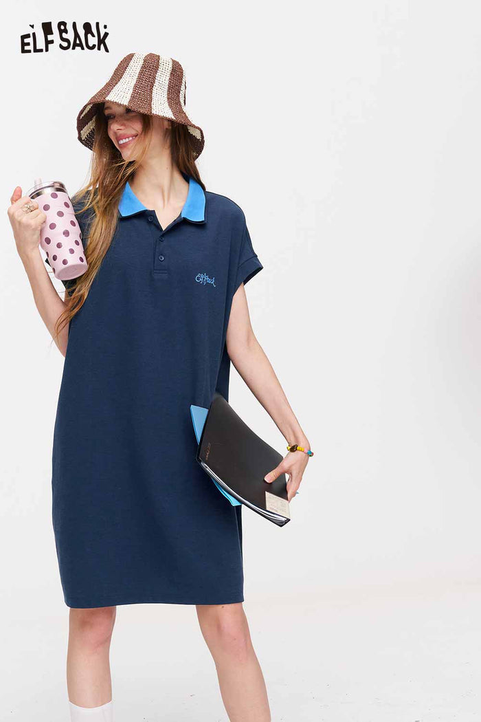 ELFSACK Color Block Polo Shirt Dress