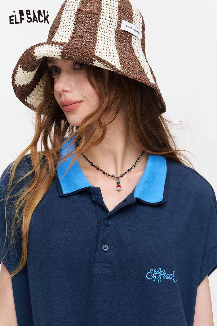 ELFSACK Color Block Polo Shirt Dress