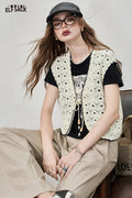 ELFSACK Color blocked crochet hollow vest, sleeveless top