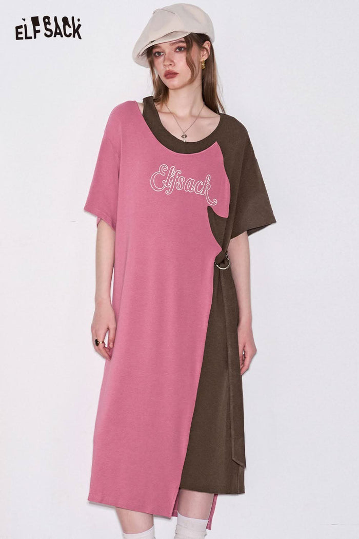 ELFSACK Colorblock Cut Out T-Shirt Dress