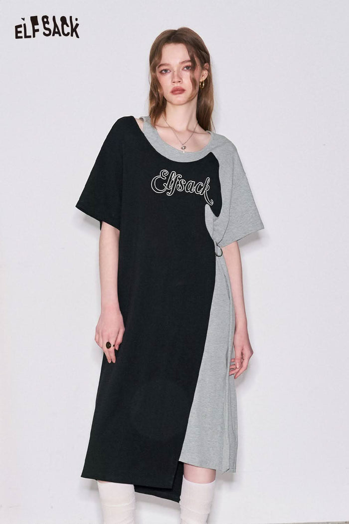 ELFSACK Colorblock Cut Out T-Shirt Dress