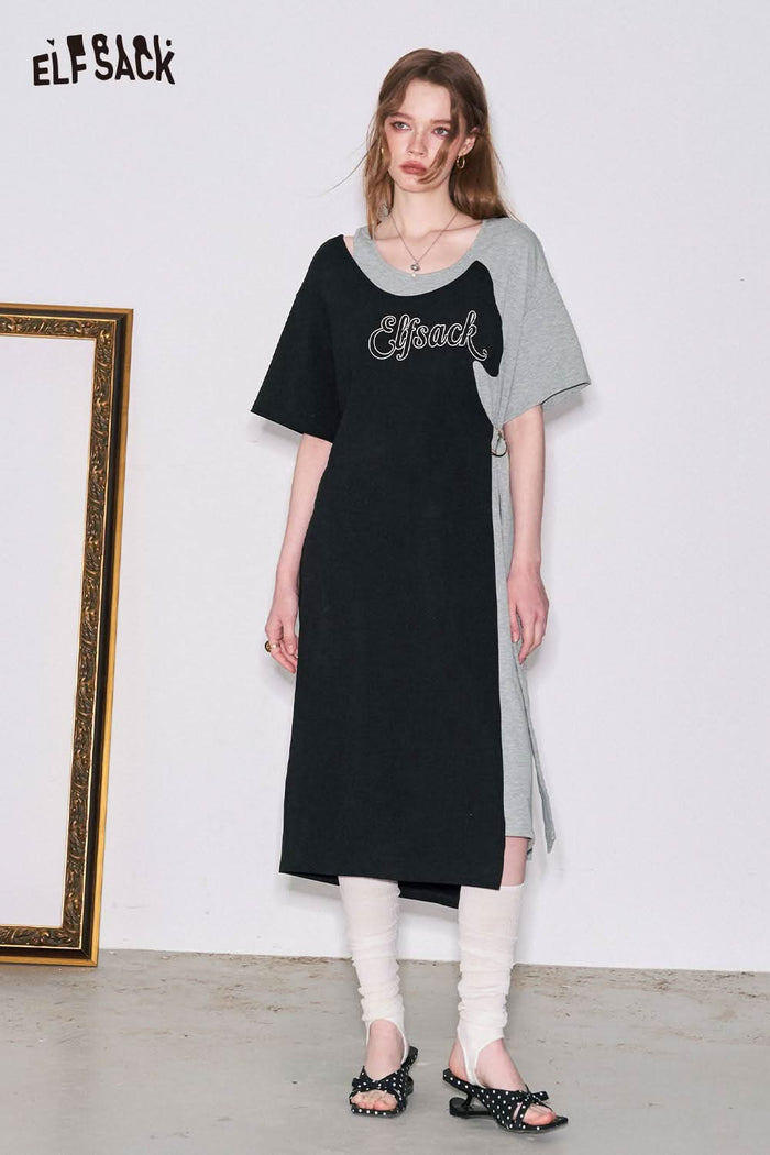 ELFSACK Colorblock Cut Out T-Shirt Dress