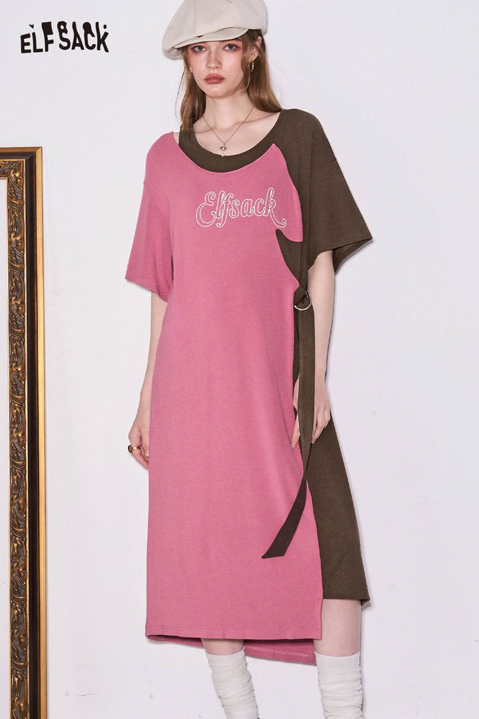 ELFSACK Colorblock Cut Out T-Shirt Dress
