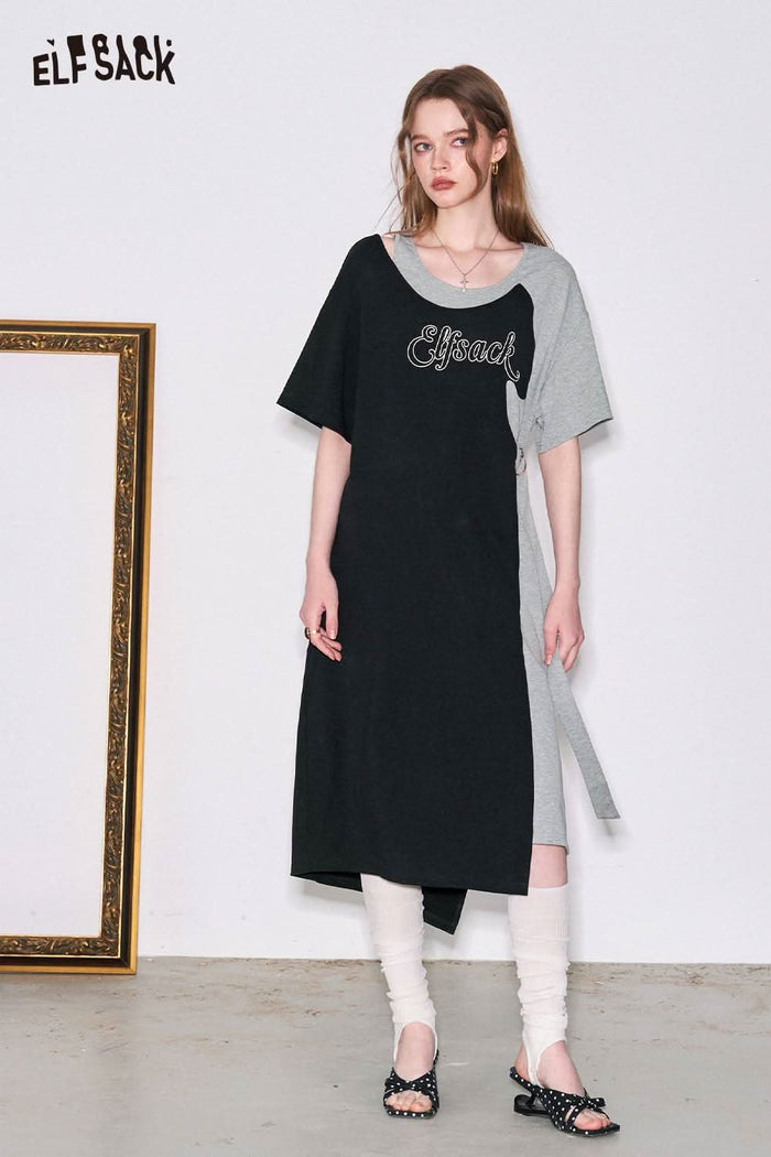 ELFSACK Colorblock Cut Out T-Shirt Dress