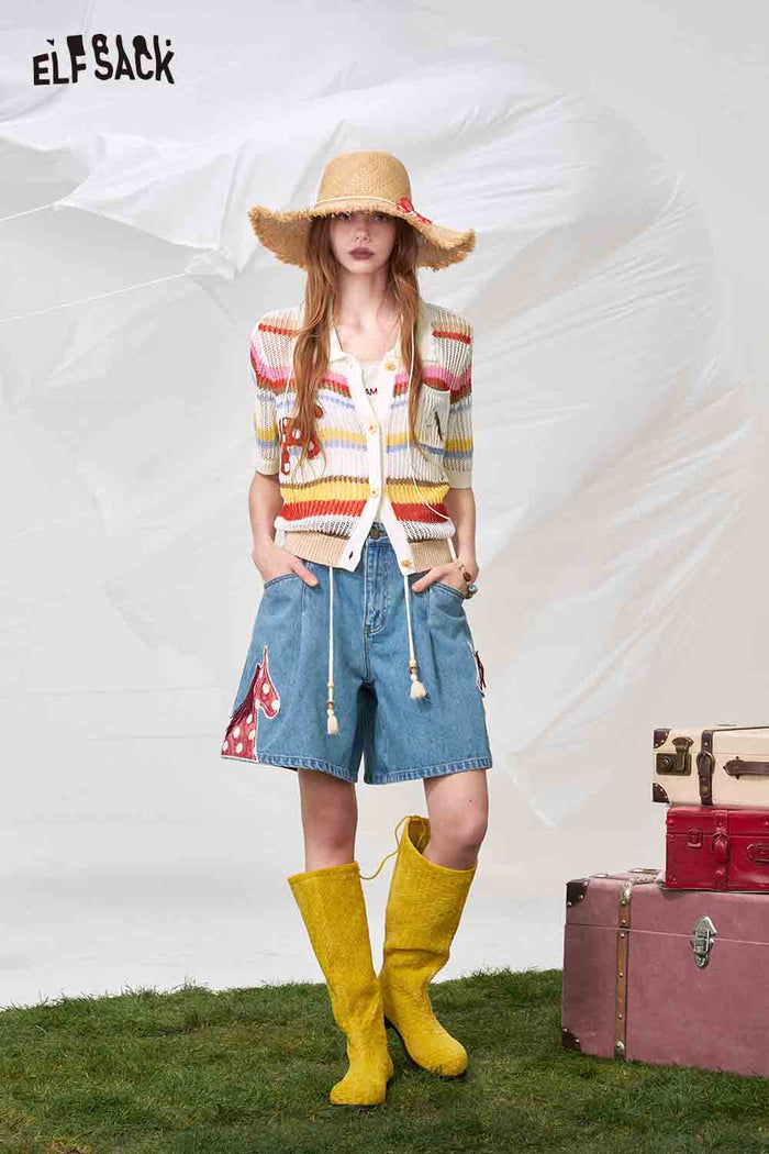 ELFSACK Colorful Striped Knit Cardigan