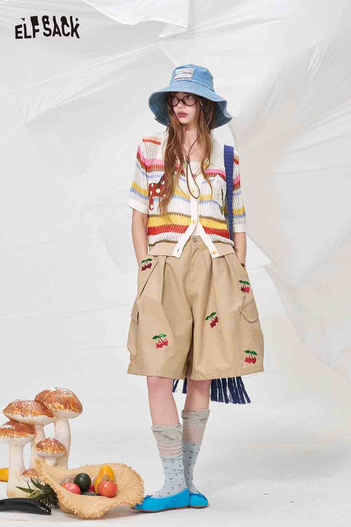 ELFSACK Colorful Striped Knit Cardigan