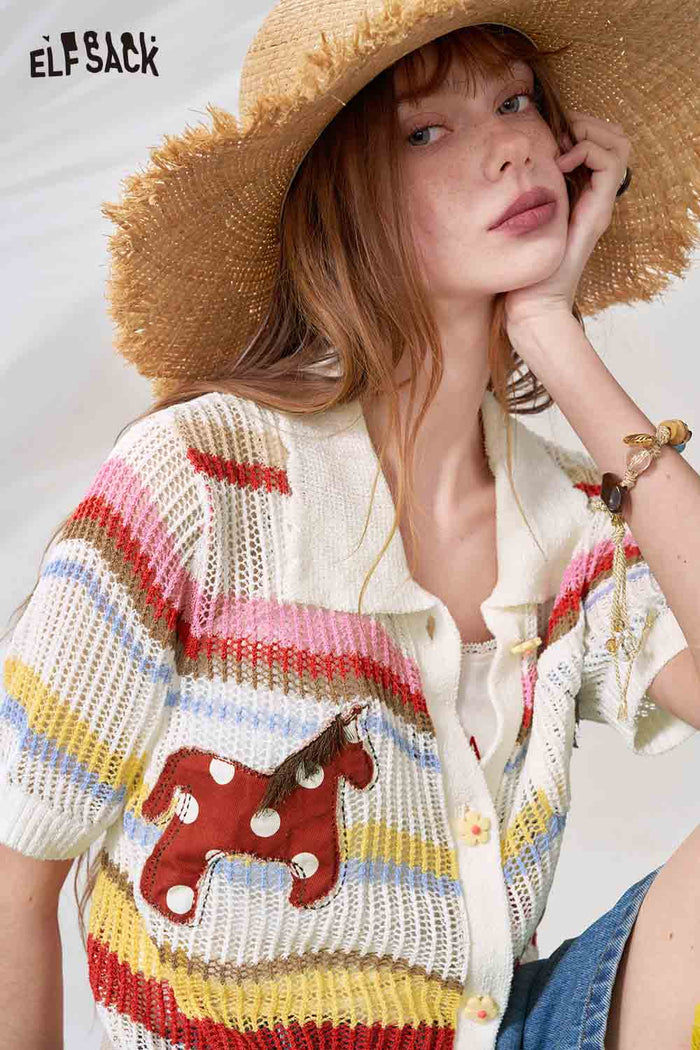 ELFSACK Colorful Striped Knit Cardigan