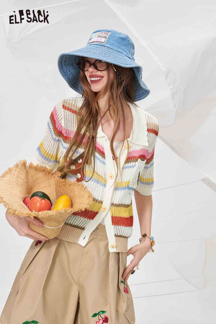 ELFSACK Colorful Striped Knit Cardigan