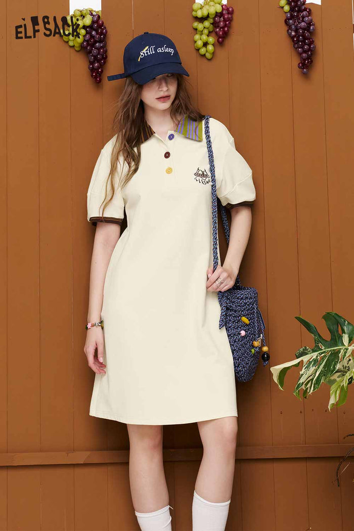 ELFSACK Contrast Collar Polo Dress