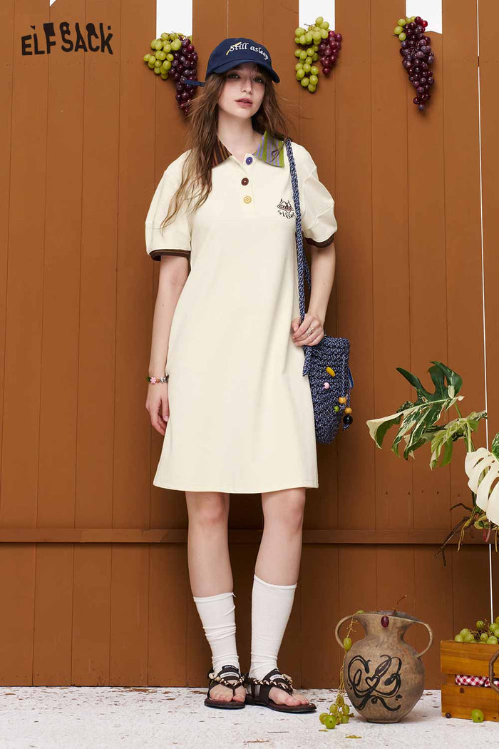ELFSACK Contrast Collar Polo Dress