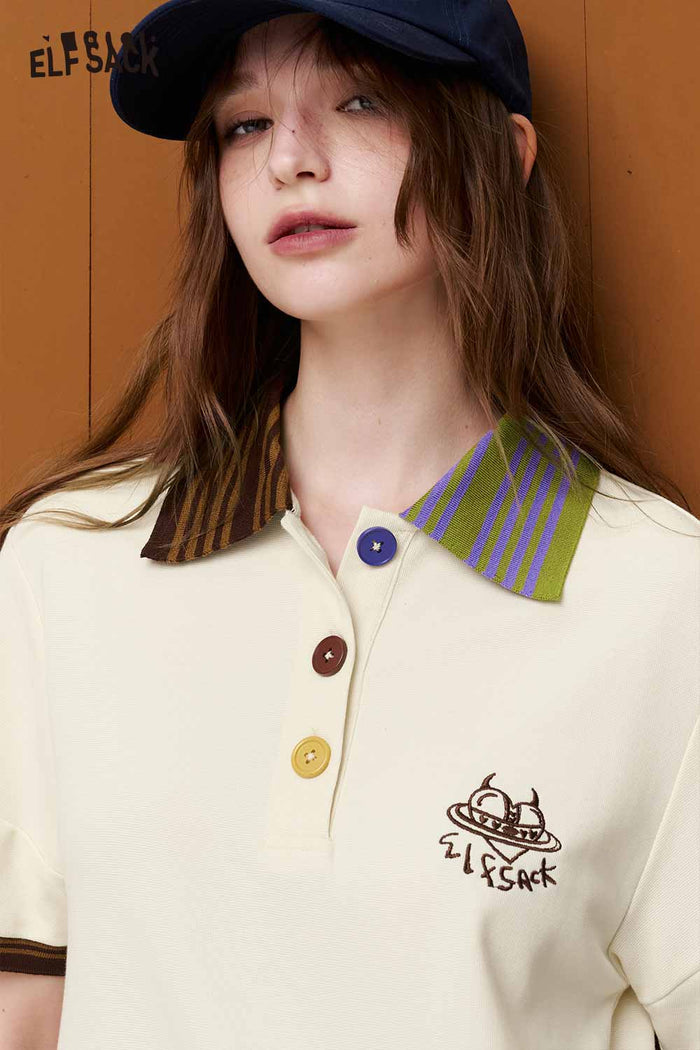 ELFSACK Contrast Collar Polo Dress