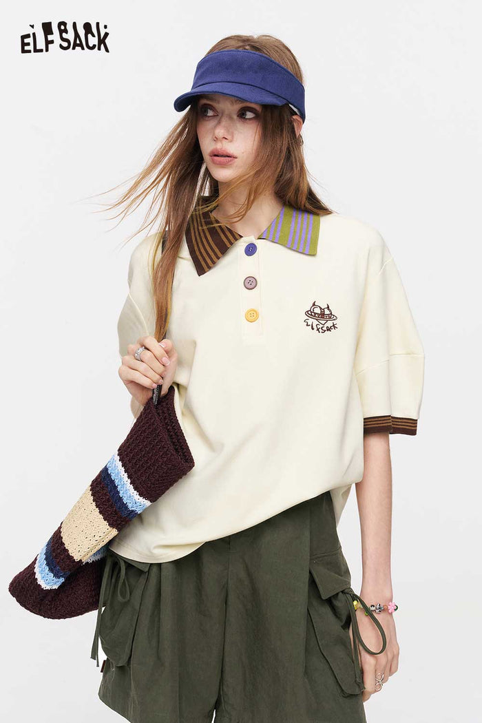 ELFSACK Contrast Collar Polo Shirt