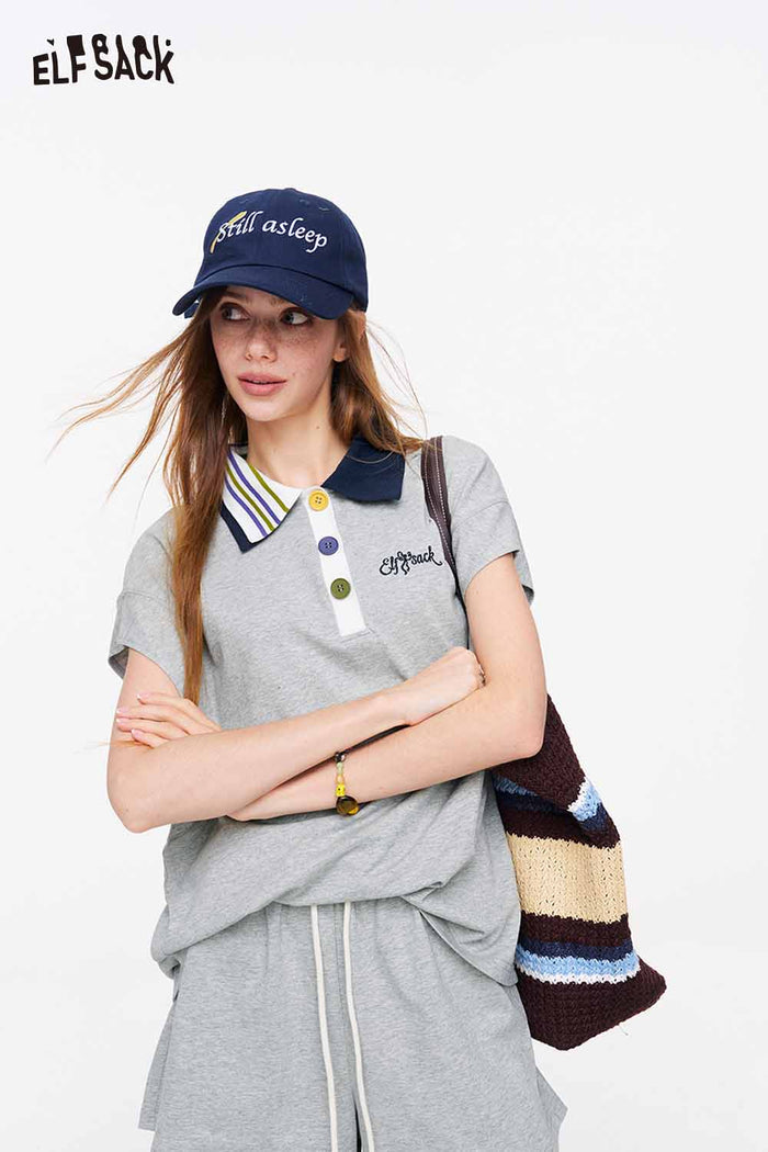 ELFSACK Contrast Collar Polo Top & Shorts Set