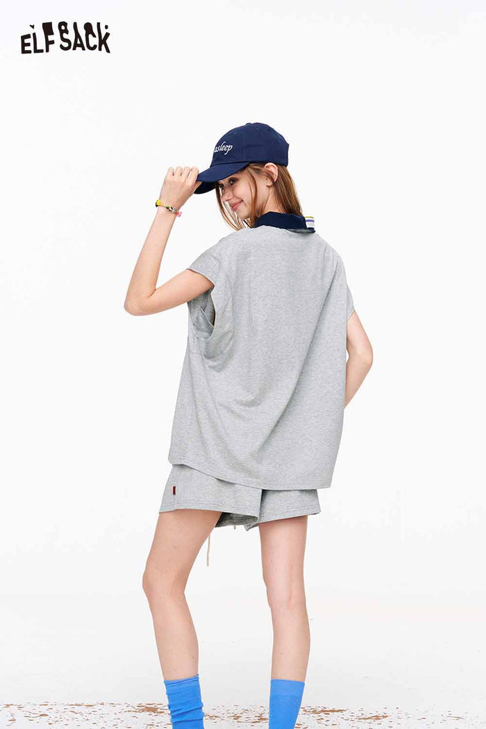 ELFSACK Contrast Collar Polo Top & Shorts Set