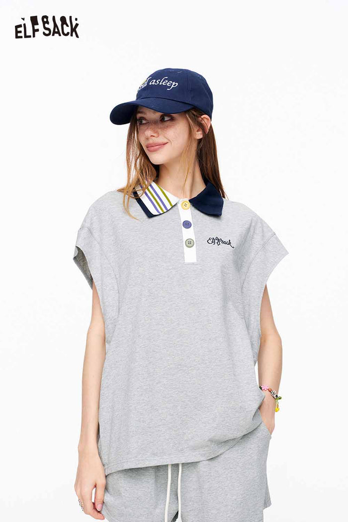 ELFSACK Contrast Collar Polo Top & Shorts Set