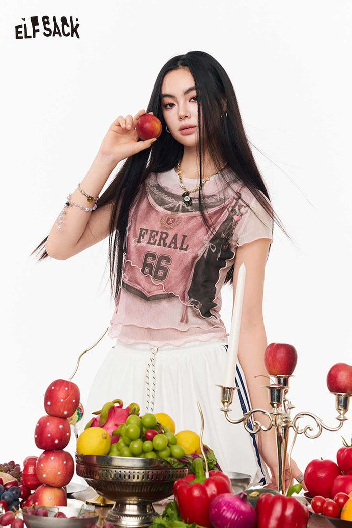 ELFSACK Coquette Jersey Patchwork Cropped Tee