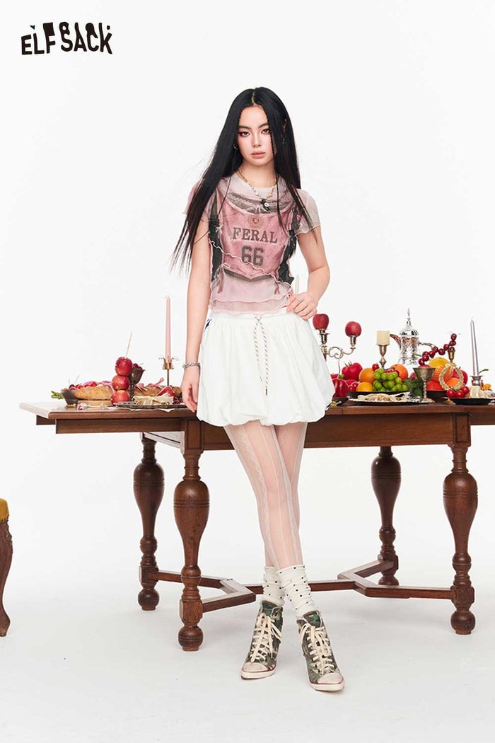 ELFSACK Coquette Jersey Patchwork Cropped Tee