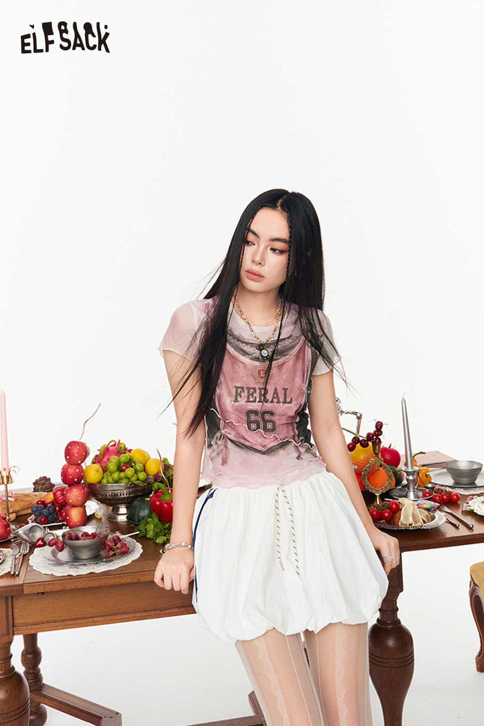 ELFSACK Coquette Jersey Patchwork Cropped Tee