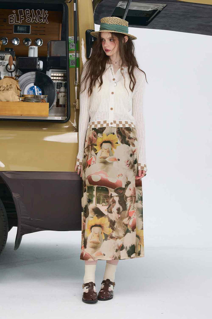 ELFSACK Cotton A-Line Animal Print Colourful Long Skirt