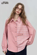 ELFSACK Cotton Blend Contrast Panel Shirt Drop Shoulder Oversized Fit