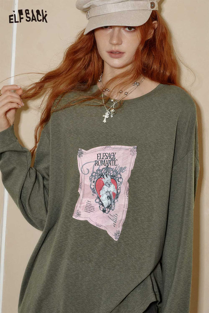 ELFSACK Cotton Blend Crew Neck Graphic Print Relaxed Fit Tee