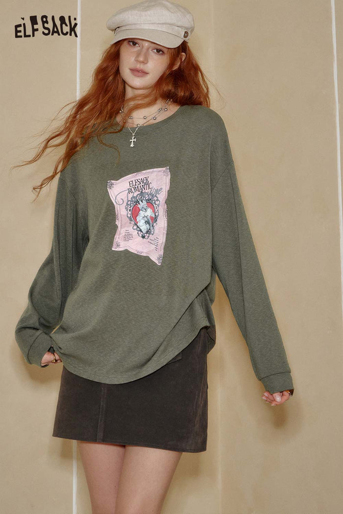 ELFSACK Cotton Blend Crew Neck Graphic Print Relaxed Fit Tee