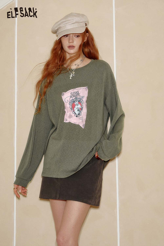 ELFSACK Cotton Blend Crew Neck Graphic Print Relaxed Fit Tee