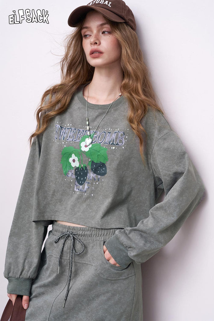 ELFSACK Cotton Blend Embroidered Hoodie Skirt Matching Set