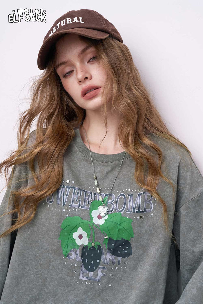ELFSACK Cotton Blend Embroidered Hoodie Skirt Matching Set