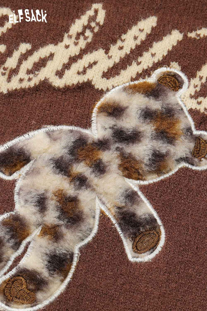 ELFSACK Cotton Blend Relaxed Bear Embroidery Detail Fit Knit Top