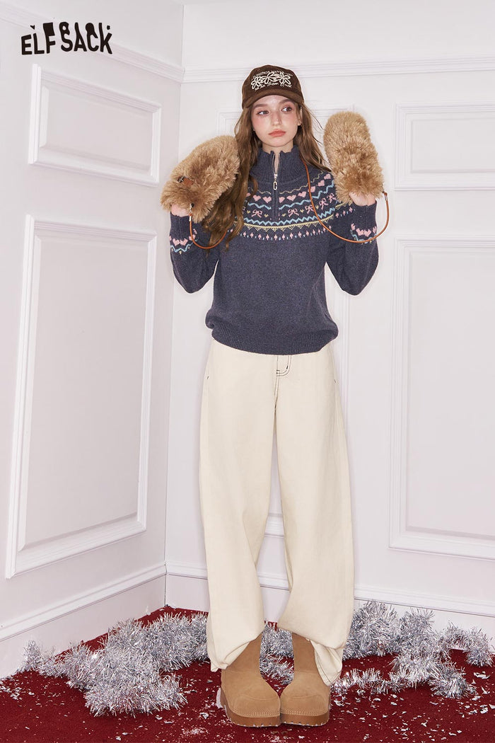 ELFSACK Cotton Classic Minimalist Casual Loose Solid Wide Leg Jeans