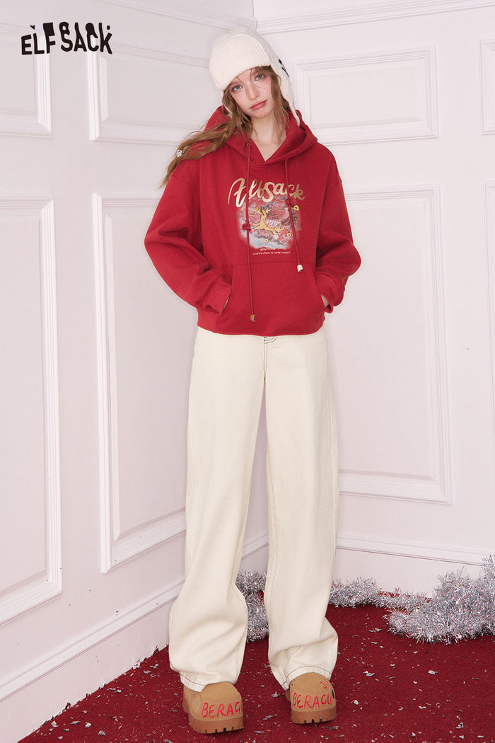 ELFSACK Cotton Classic Minimalist Casual Loose Solid Wide Leg Jeans