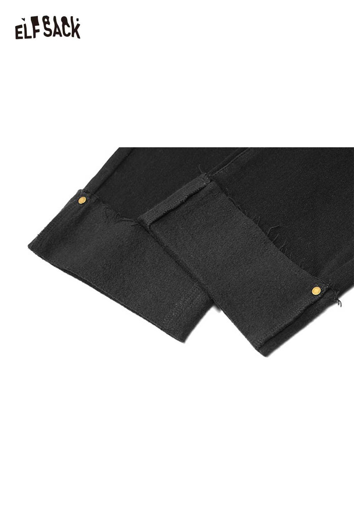 ELFSACK Cotton Denim Solid Wash Slim Straight Leg Pants