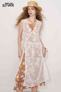 ELFSACK Cotton Halter Neck Adjustable Straps Boho Floral Print Tiered Ruffles Maxi Dress Two Piece Set