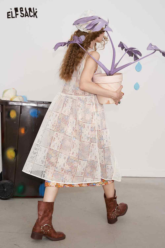 ELFSACK Cotton Halter Neck Adjustable Straps Boho Floral Print Tiered Ruffles Maxi Dress Two Piece Set