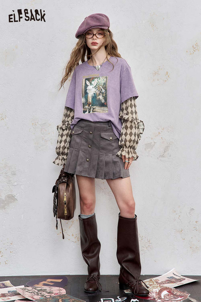 ELFSACK Cotton Jersey Drop Shoulder Faux Layered Graphic Print Tee