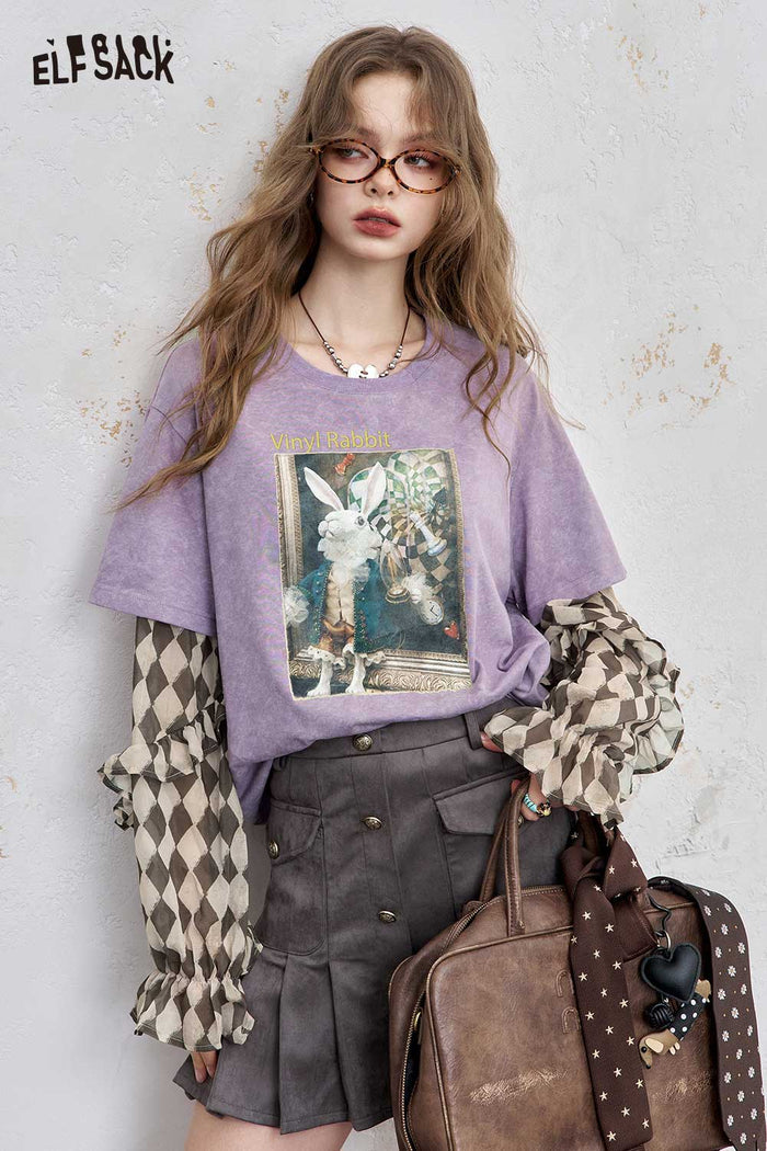 ELFSACK Cotton Jersey Drop Shoulder Faux Layered Graphic Print Tee