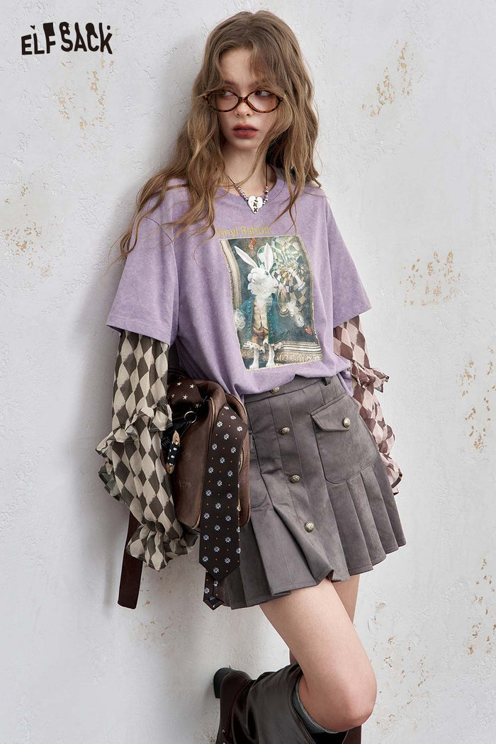 ELFSACK Cotton Jersey Drop Shoulder Faux Layered Graphic Print Tee