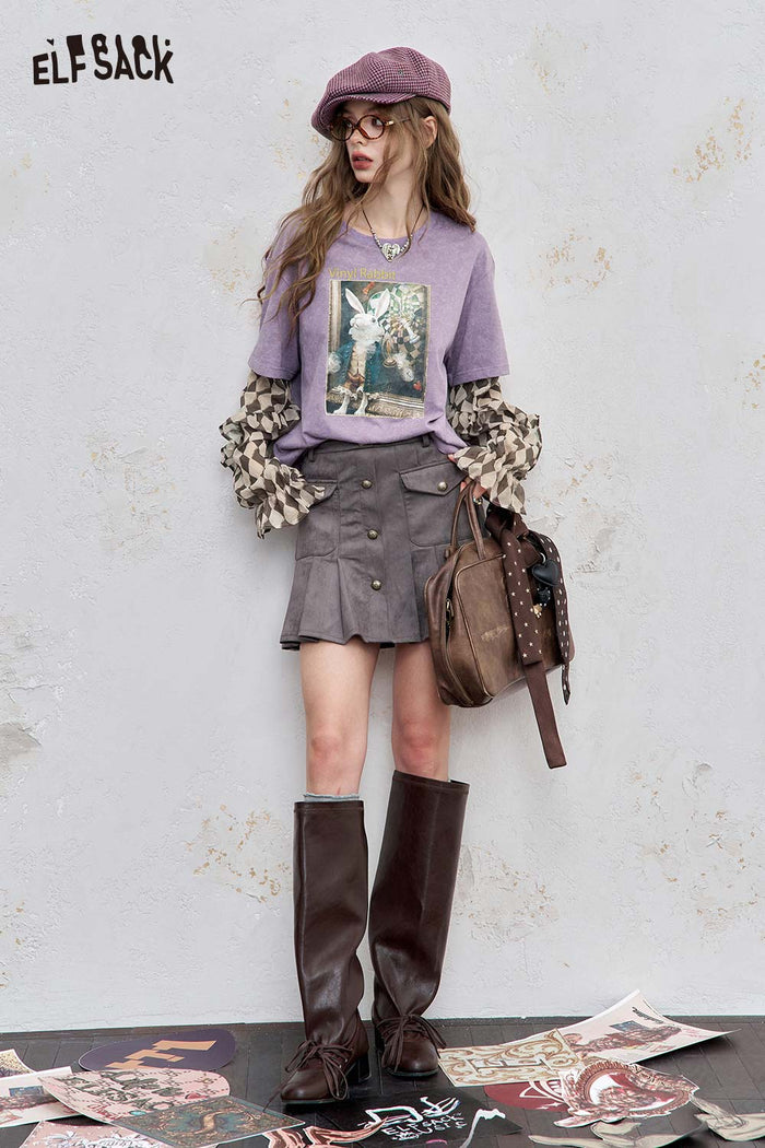 ELFSACK Cotton Jersey Drop Shoulder Faux Layered Graphic Print Tee